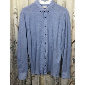 Bugatti Europe Men's Button Down Blue Chambray Cotton size Large Long Sleeve